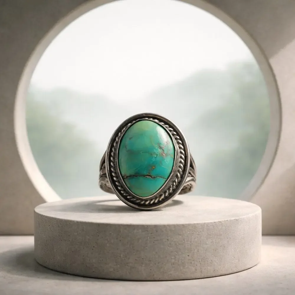 Navajo Turquoise Vintage Sterling Silver 925 Ring Size 6 - Picture 5 of 9